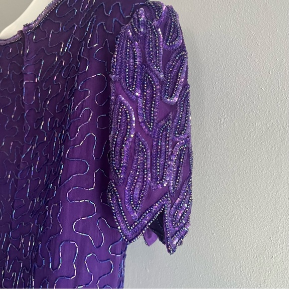 Laurence Kazar Vintage Sequin and Beaded Dress Purple Petite Large - Picture 5 of 7